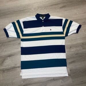 Polo by Ralph Lauren Navy White Teal Cream Striped Short Sleeve Polo Shirt